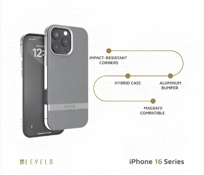 Levelo Pelle Leather Case For Iphone 16 Pro Gray - Zoom Image 5