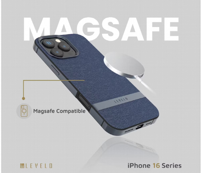 Levelo Pelle Leather Case For Iphone 16 Pro Blue - Zoom Image 3