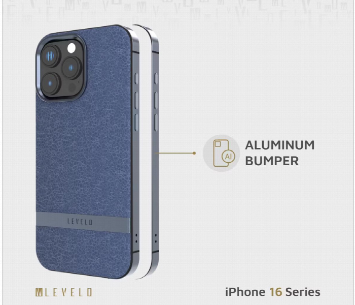 Levelo Pelle Leather Case For Iphone 16 Pro Max Blue - Zoom Image 3
