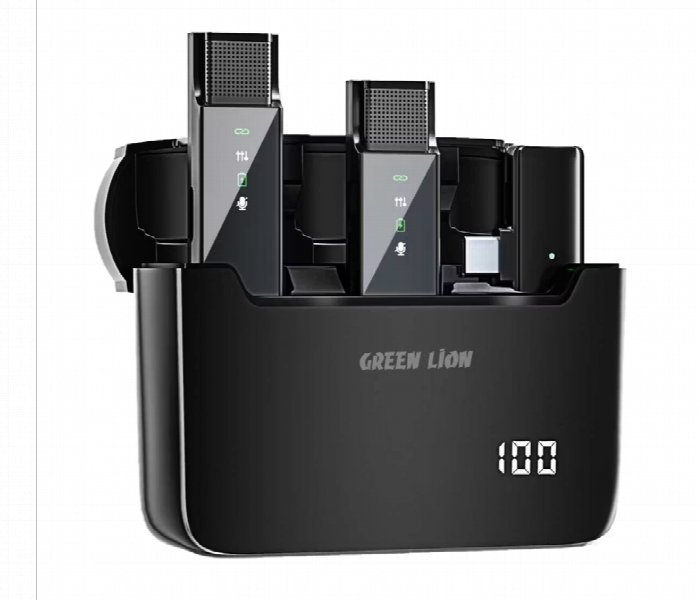 Green Lion 2 In 1 Digital Display Microphone Type C Connector Black - Zoom Image 1