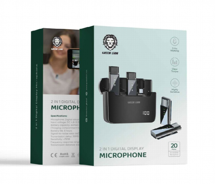 Green Lion 2 In 1 Digital Display Microphone Type C Connector Black - Zoom Image 2