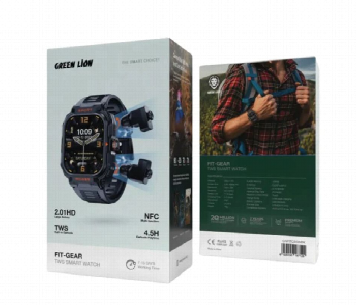 Green Lion Fit Gear Tws Smart Watch  2.1 Inch Black - Zoom Image 2