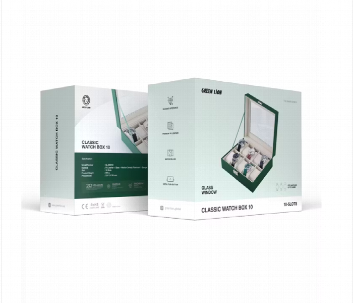 Green Lion Classic Watch Box 10 Slots With Glass - Zoom Image 2