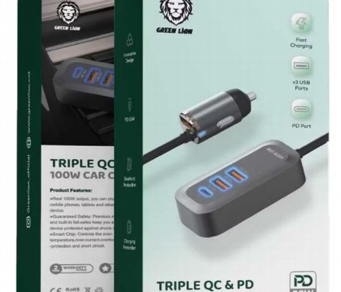 Green Lion Triple Qc And Pd 100W Car Charger - Zoom Image 2