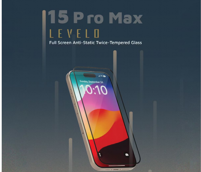 Levelo Full Screen Anti Static Twice Tempered Glass For Iphone 15 Pro Max - Zoom Image 2