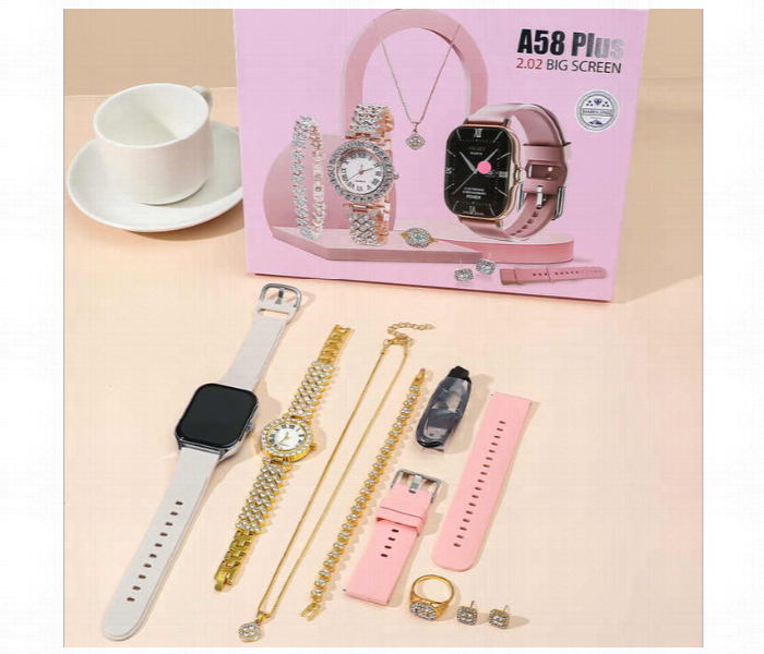 8 In 1 Women Jewellery Diamond Se A58 Plus Smart Watch Set Bluetooth Sports Watch - Zoom Image