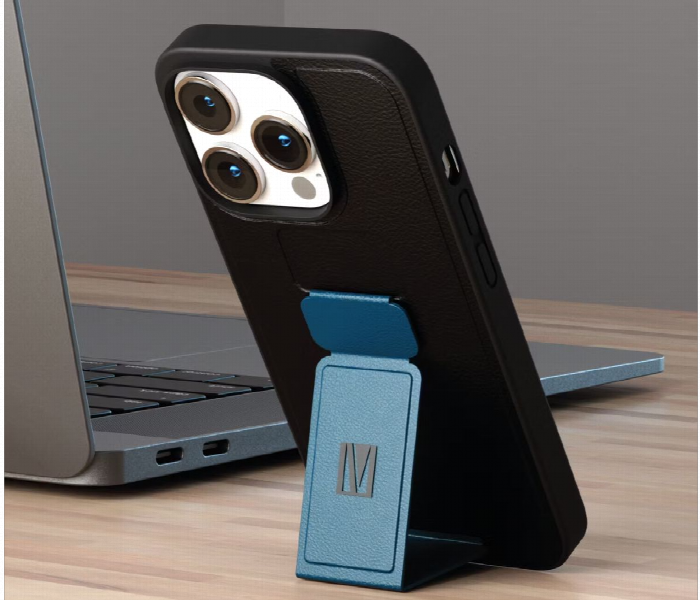 Levelo Morphix Gripstand Iphone 14 Pro Pu Leather Case Pacific Blue - Zoom Image 2