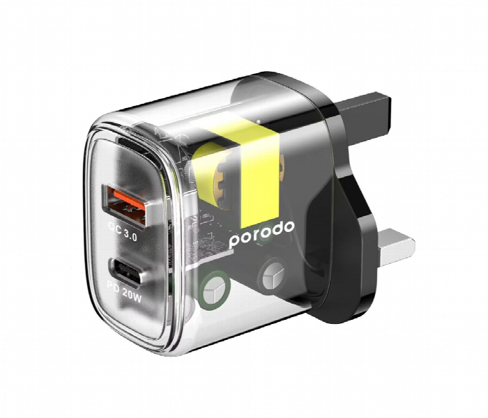 Porodo Dual Transparent Charger 18W Uk  Black - Zoom Image 1