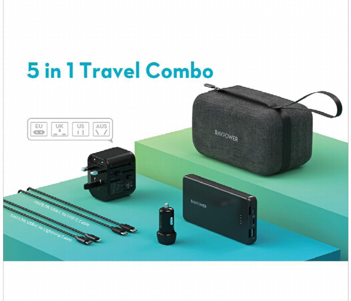 Ravpower 5 In 1 Travel Combo  Travel Bundle With 10000 Mah Powerbank Smartphone Accessory Bundle - Zoom Image 1