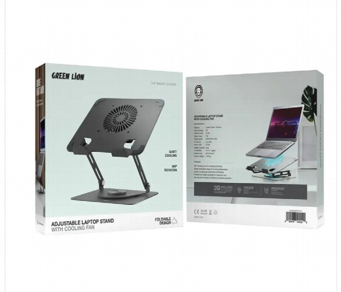 Green Lion Adjustable Laptop Stand With Cooling Fan . Black - Zoom Image 2