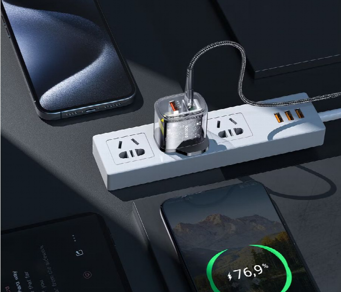 Porodo Dual Transparent Charger With Usb C To Lightning Cable 1.2M  Black - Zoom Image 2