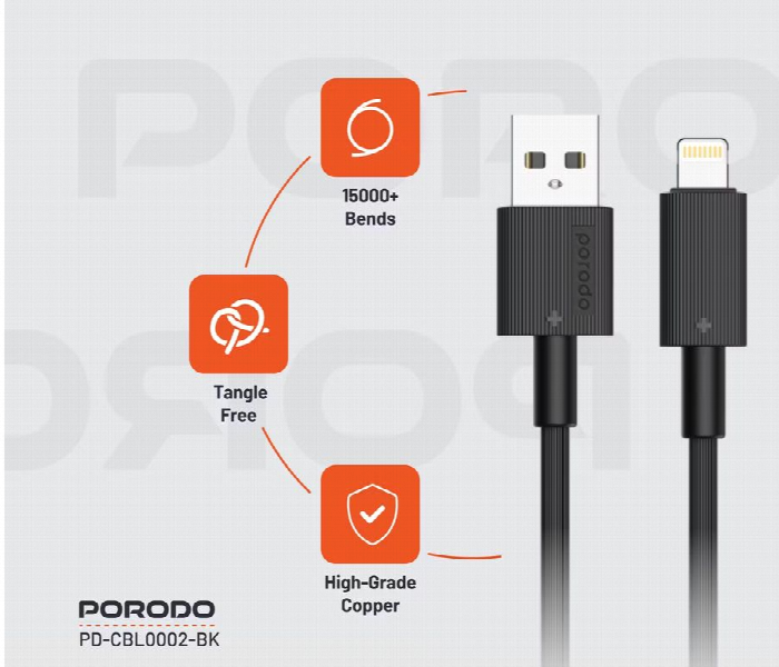 Porodo Usb A To Lightning Durable Charging Cable Black - Zoom Image 3