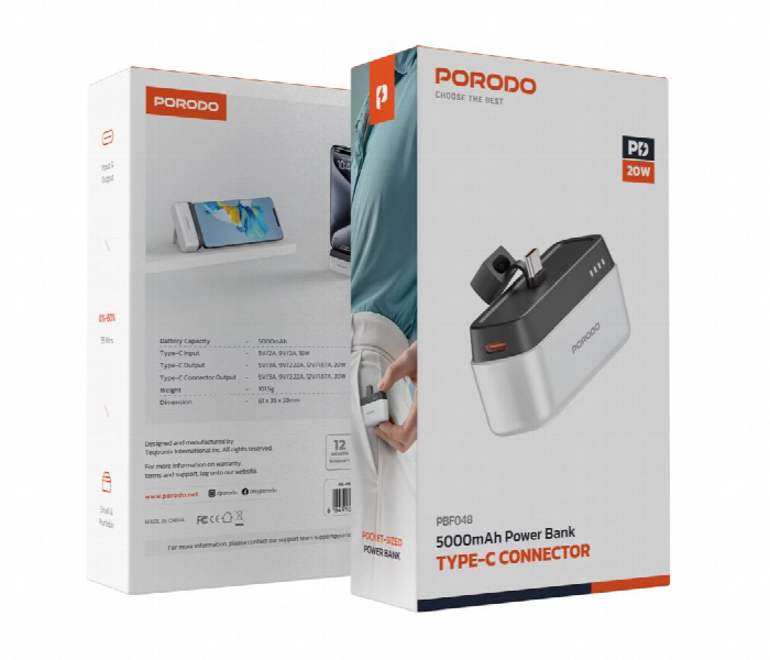 Porodo 5000Mah Power Bank With Type C Connector  White - Zoom Image 4