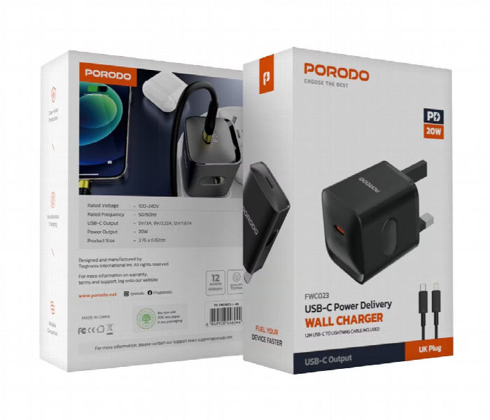 Porodo Usb C Power Delivery Wall Charger With Lightning Cable  Black - Zoom Image 3