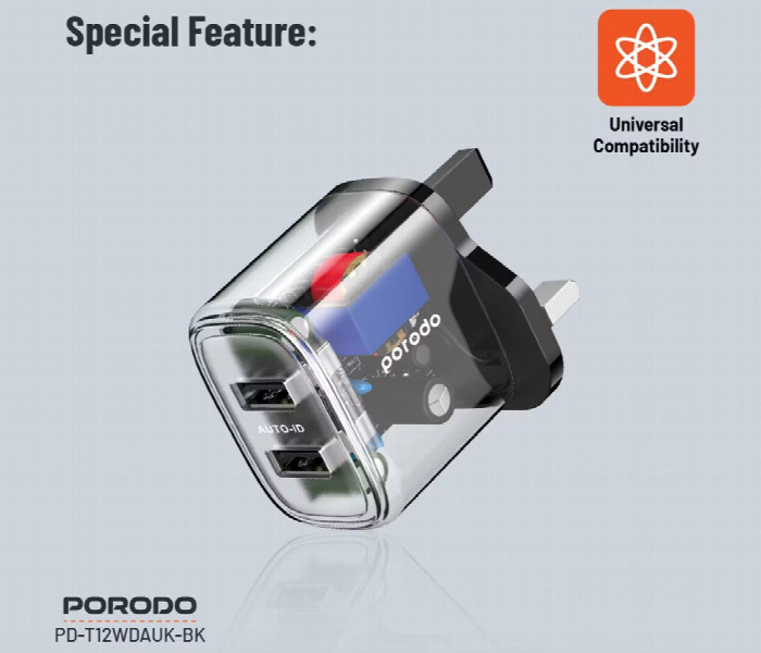 Porodo Dual Output Transparent Charger 2.4A Uk Black - Zoom Image 4