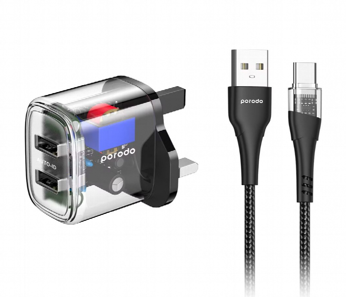 Porodo Dual Output Transparent Charger 2.4A Uk With Usb A To Usb C Cable - Zoom Image 1