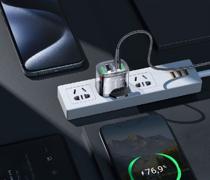 Porodo Dual Output Transparent Charger 2.4A Uk With Usb A To Usb C Cable - Zoom Image 4