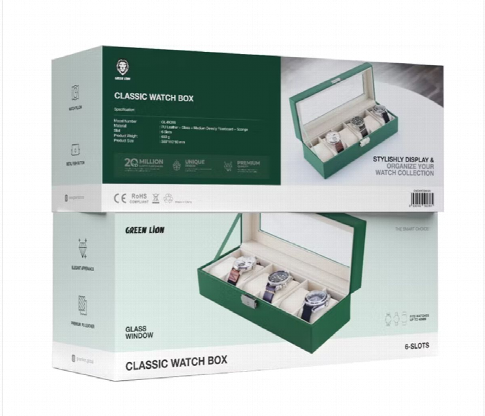 Green Lion Classic Watch Box 6 Slots With Glass - Zoom Image 2