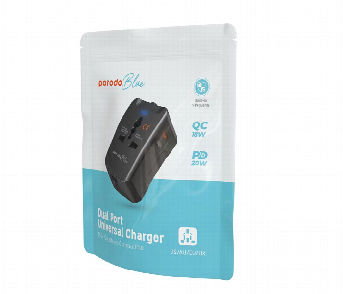 Porodo Blue Dual Port Universal Charger Black - Zoom Image 3