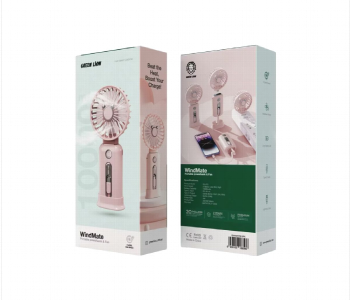 Green Lion Wind Mate Portable Power Bank And Fan  Pink - Zoom Image 3