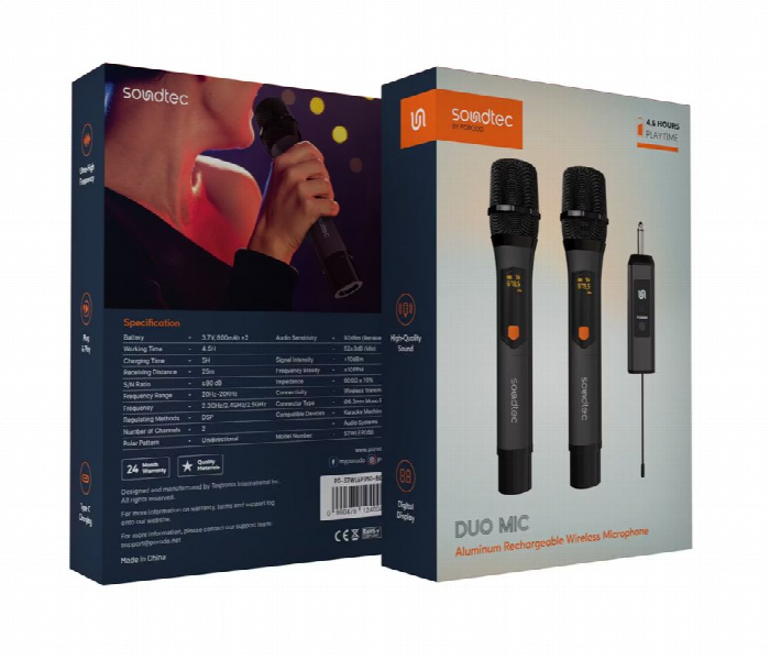 Porodo Soundtec Duo Mic Aluminum Rechargeable Microphone - Zoom Image 5