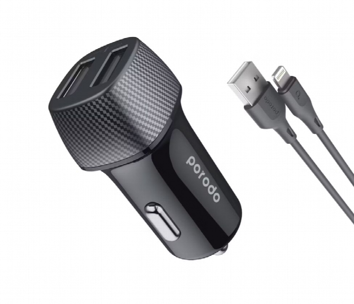 Porodo Dual Port Car Charger 3.4A With Lightning Cable - Zoom Image 1