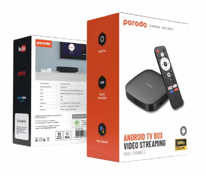 Porodo Android Tv Box 1080P Black - Zoom Image 3