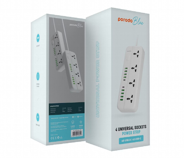 Porodo Blue 4 Universal Sockets Power Strip - Zoom Image 3