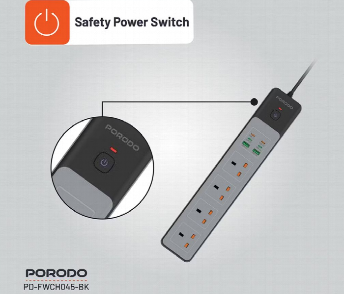 Porodo 4 Ac Power Socket Black - Zoom Image 4