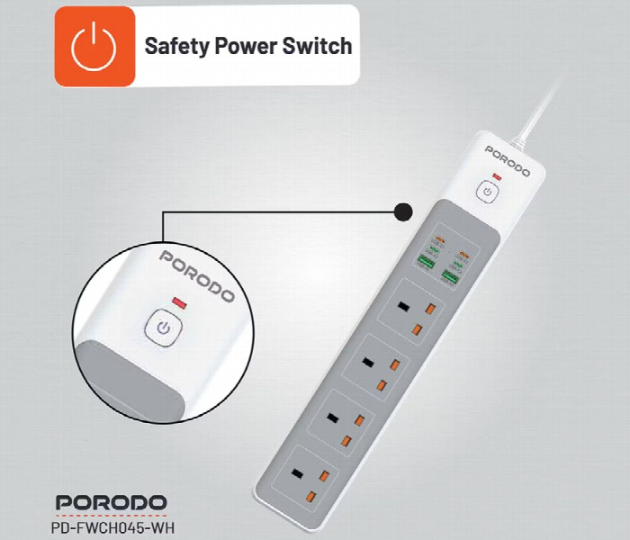 Porodo 4 Ac Power Socket  White - Zoom Image 4