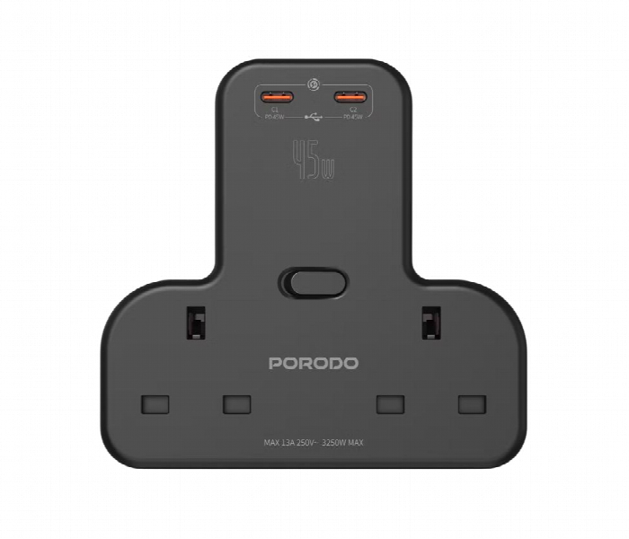 Porodo Multi Port Wall Socket Black - Zoom Image 2