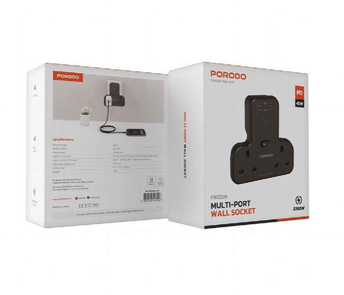Porodo Multi Port Wall Socket Black - Zoom Image 5
