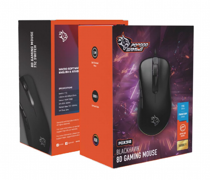 Porodo Gaming Black Hawk 8D Wired Gaming Mouse - Zoom Image 4