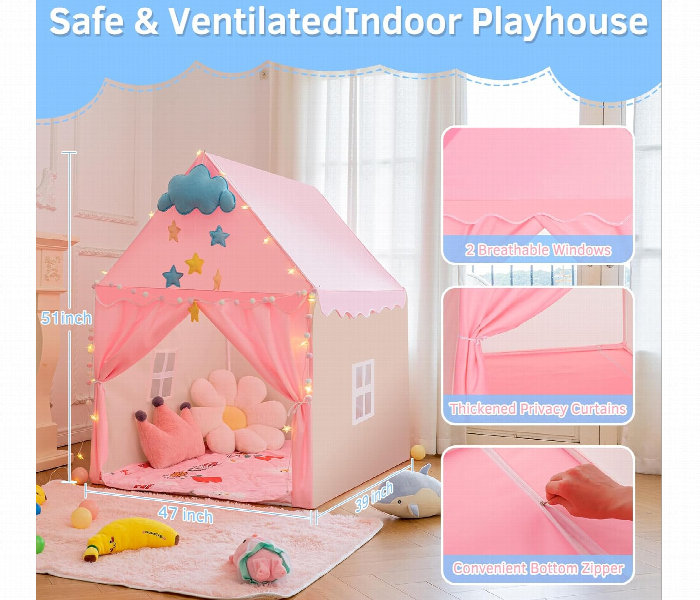Large Foldable Play Tent House For Kids Girls Boys Indoor Outdoor With Storage Bag Princess Castle Gift Pink - Zoom Image 6