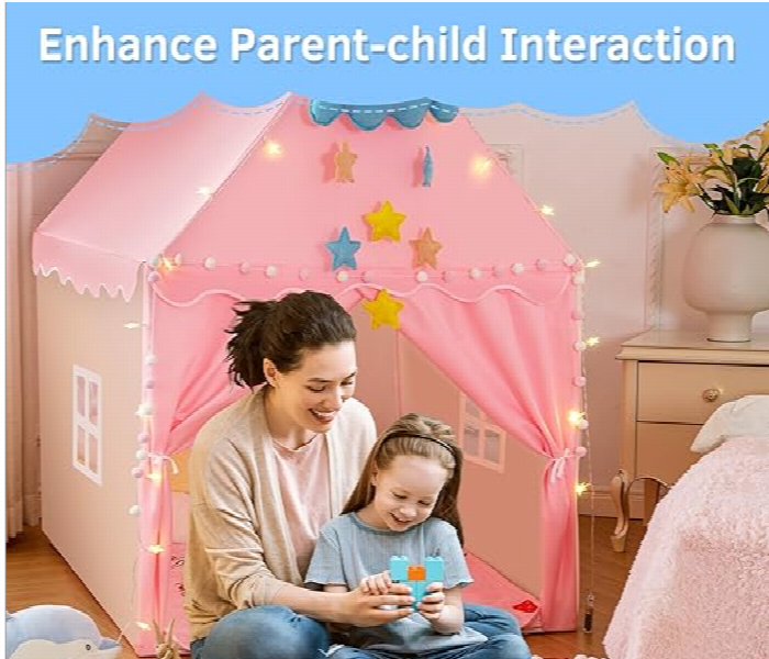 Large Foldable Play Tent House For Kids Girls Boys Indoor Outdoor With Storage Bag Princess Castle Gift Pink - Zoom Image 3