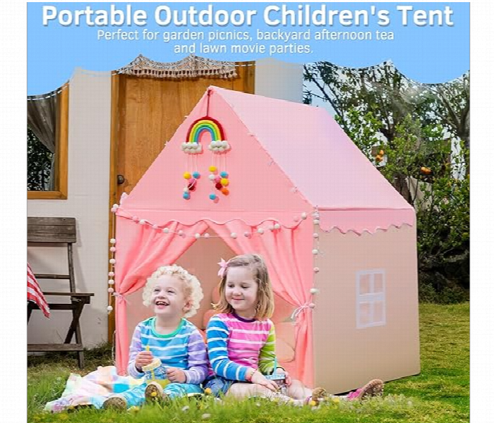 Large Foldable Play Tent House For Kids Girls Boys Indoor Outdoor With Storage Bag Princess Castle Gift Pink - Zoom Image 2
