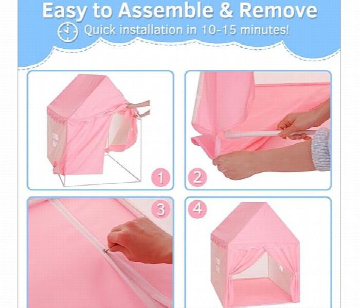 Large Foldable Play Tent House For Kids Girls Boys Indoor Outdoor With Storage Bag Princess Castle Gift Pink - Zoom Image 5