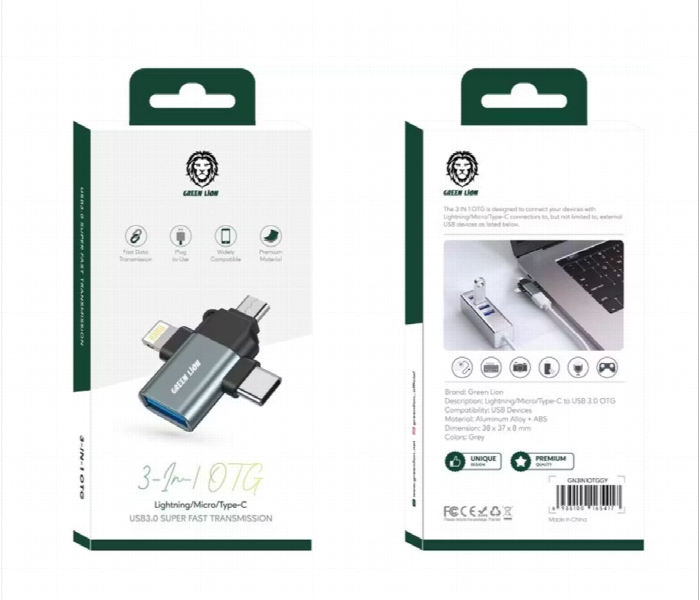 Green Lion 3 In 1 Otg Connector Gray - Zoom Image 2