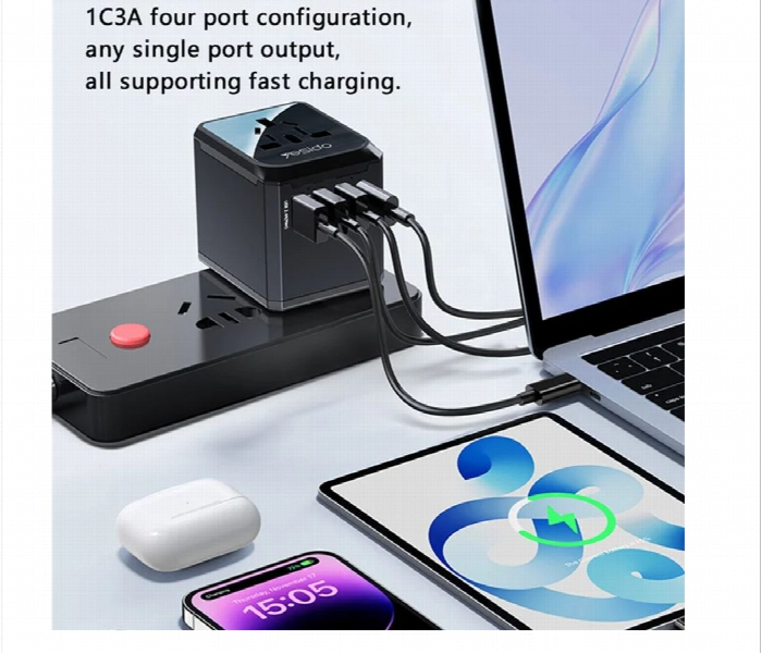 Yesido Mc24 20W 3 Usb  Type C Ports Multi Function Universal Travel Adapter Plug - Zoom Image 3