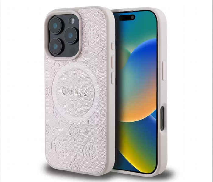 Guess Magsafe Saffiano Pu Hard Case With Peony Classic Logo For Iphone 16 Pro - Zoom Image 3