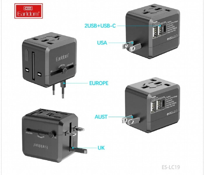 Earldom Lc19 Universal Travel Adapter With Usb C - Zoom Image 3