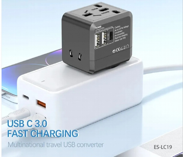 Earldom Lc19 Universal Travel Adapter With Usb C - Zoom Image 2