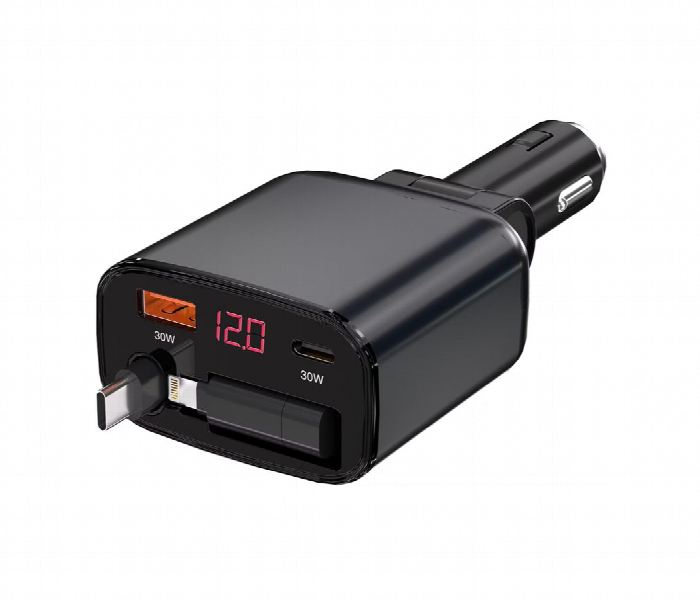 Porodo 105W Car Charger With Retractable Cable And Digital Display - Zoom Image 3