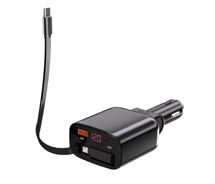 Porodo 105W Car Charger With Retractable Cable And Digital Display - Zoom Image 2