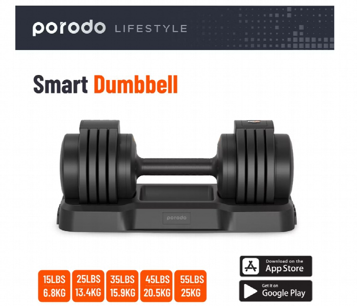 Porodo 55 Lb Single Adjustable Smart Dumbbell - Zoom Image 2