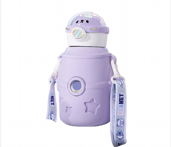600Ml Cute Pattern Straw Cup Set  Purple - Zoom Image 1