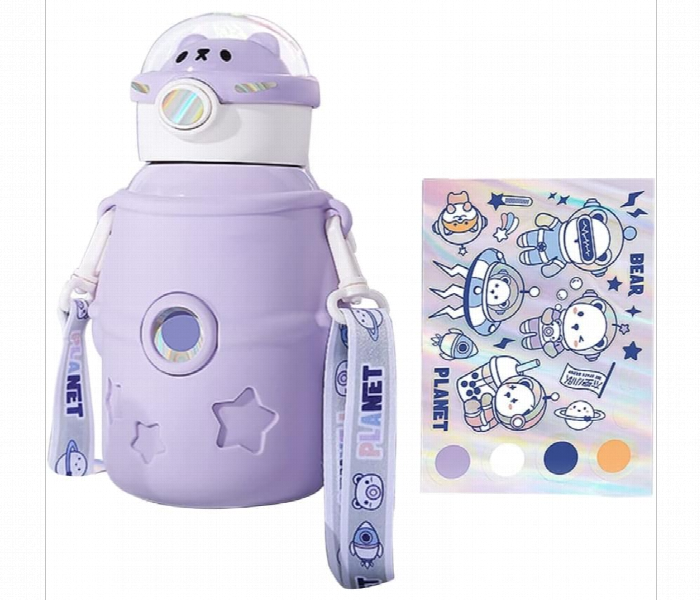 600Ml Cute Pattern Straw Cup Set  Purple - Zoom Image 2