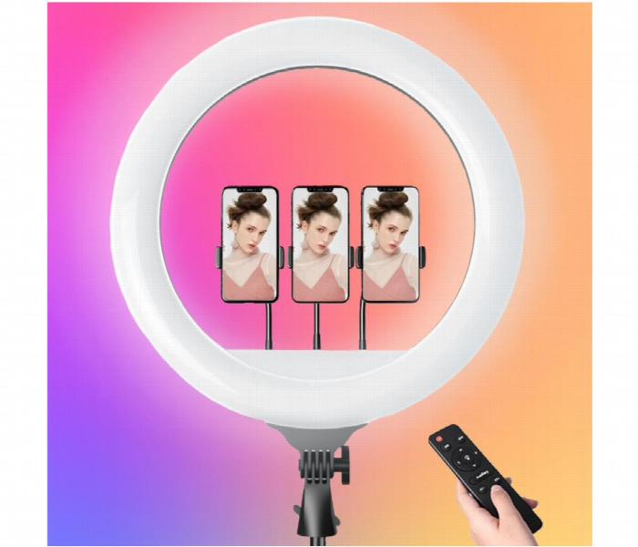 Led Ring Light With Tripod 3 Phone Holders Remote Control - Zoom Image 2