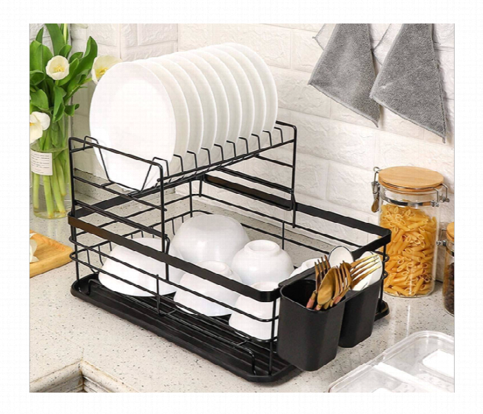 Dish Drying Rack For Kitchen Counter Multi Purpose Plate Bowl And Utensil Drainer With Drain Board Bearing 10 Kg - Zoom Image 3