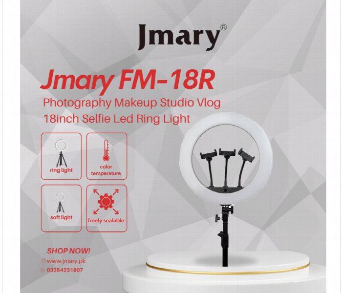 Jmary Fm 18R Photography Makeup Studio Vlog 18Inch Selfie Led Ring Light - Zoom Image 3